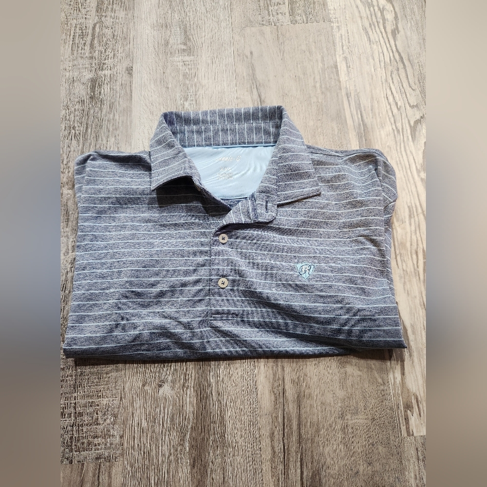 Johnnie O Men's Polo Shirt 2XL Performance Golf Blue&Gray Logo Preppy Casual